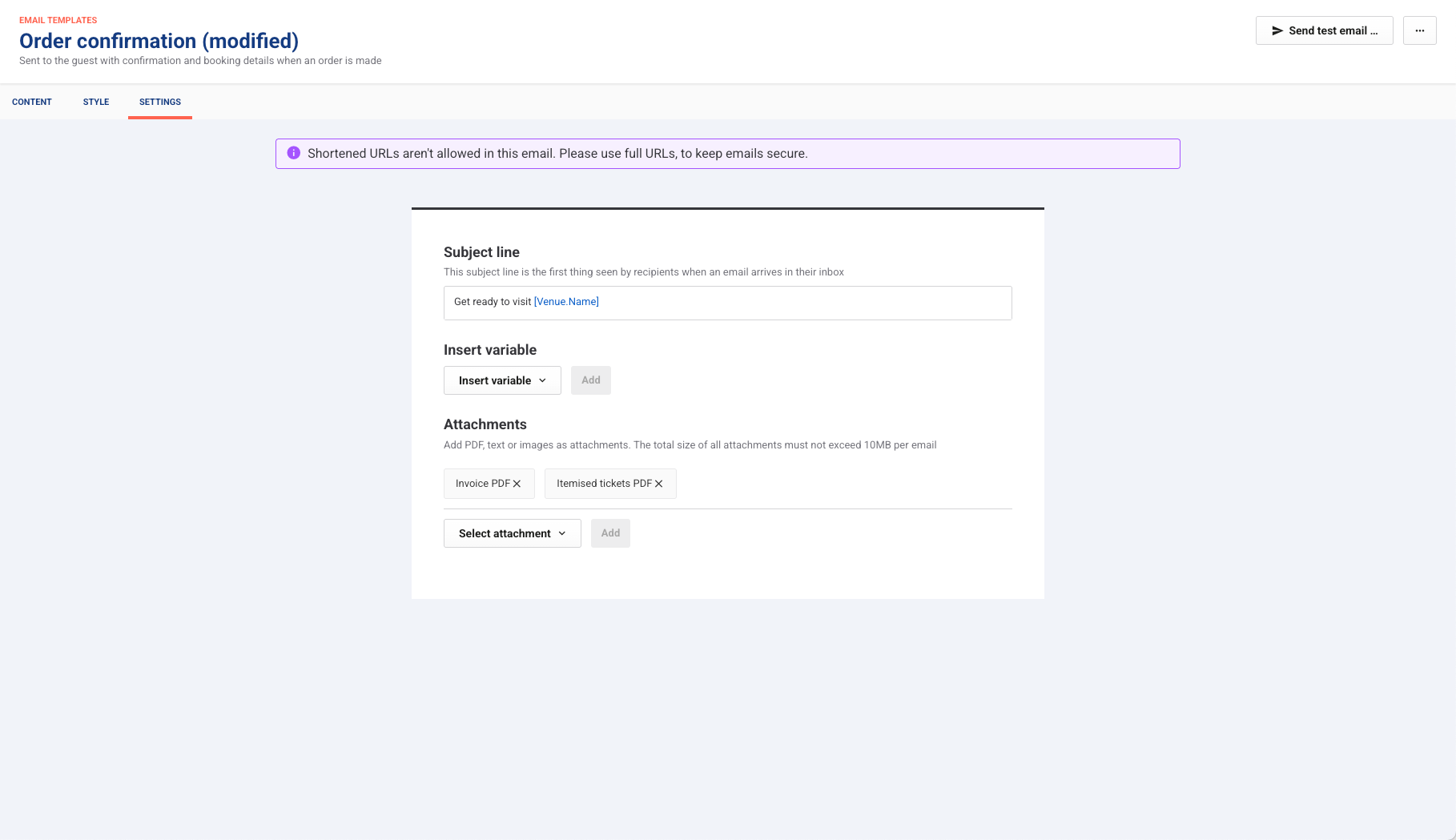 settings tab email templates