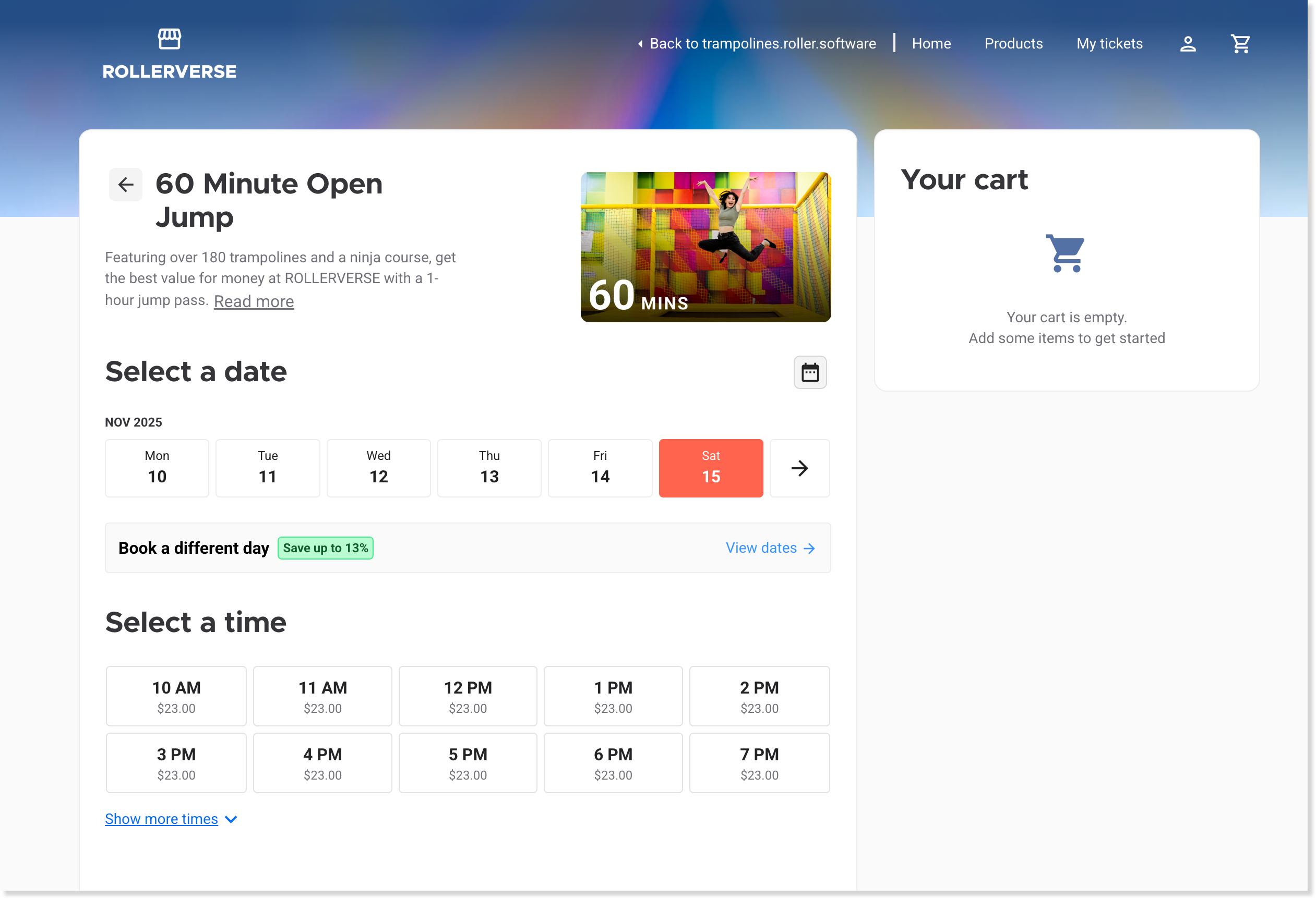 Example of weekend peak tier pricing in checkout